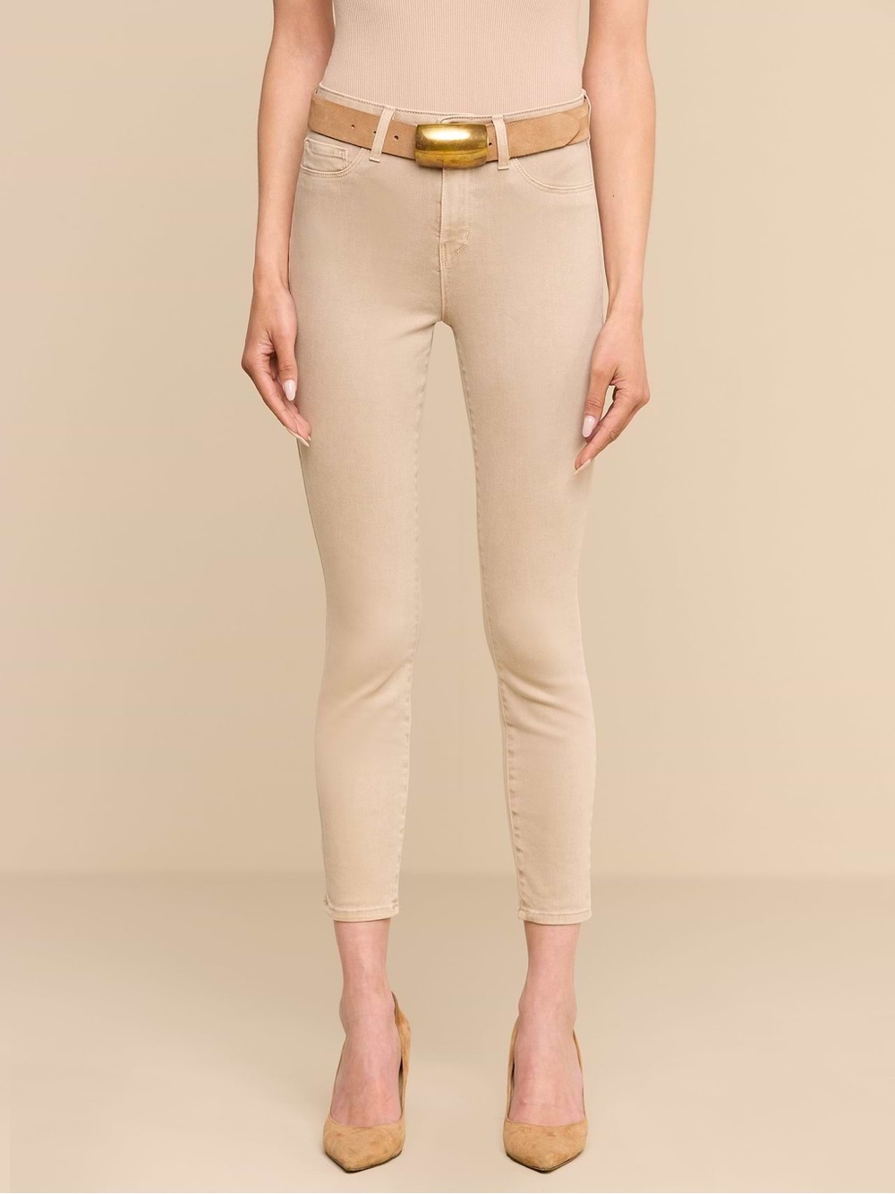 L’agence Margot Cropped High Rise Skinny Jeans in Biscuit Beige size 26